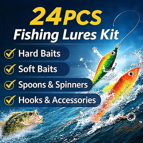 Fishing Lures Kit for Freshwater and Saltwater, Ideal Gifts of Fishing Gear Set for Fishing Lovers Both Kids & Adults in Kuwait