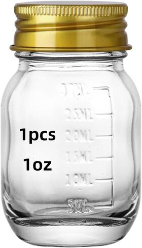 12Pcs Glass medicine bottles 1oz 30 ml Glass Reagent Bottles Transparent Sample Jar,Wide Mouth,Gold Cap with Scale for Home, Argent Lid (12) in Saudi Arabia
