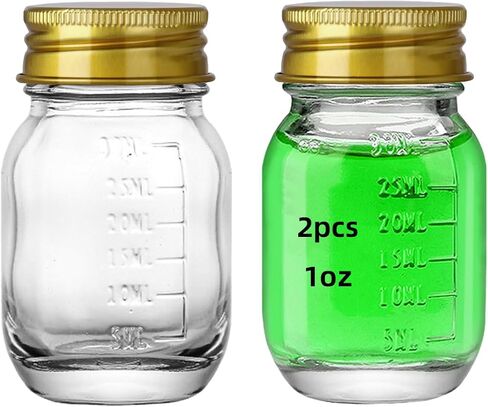 12Pcs Glass medicine bottles 1oz 30 ml Glass Reagent Bottles Transparent Sample Jar,Wide Mouth,Gold Cap with Scale for Home, Argent Lid (12) in Saudi Arabia