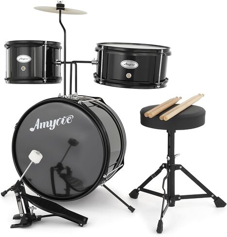 3 Piece Beginner Junior Drum Set with Tom-Tom Snare Bass Drum Cymbal Pedal Drumsticks and Throne Stool Durable Wood Metal Construction Ideal for Practice Learning and Gifts in Kuwait