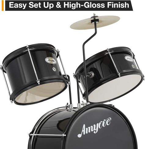 3 Piece Beginner Junior Drum Set with Tom-Tom Snare Bass Drum Cymbal Pedal Drumsticks and Throne Stool Durable Wood Metal Construction Ideal for Practice Learning and Gifts in Kuwait