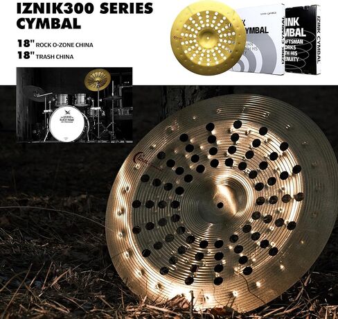 صنج صيني للقمامة مقاس 45.72 سم مزود بفتحات، صنج ذو تأثيرات خاصة احترافية لمجموعة الطبول، نغمة عميقة وداكنة وتسوس سريع، سبيكة متينة، مثالية لموسيقى الروك والمعادن والجاز in Kuwait