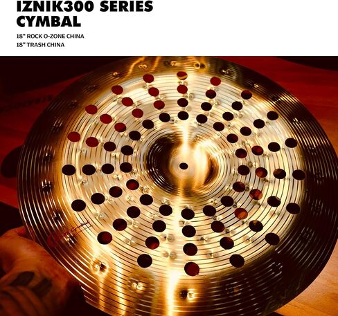 صنج صيني للقمامة مقاس 45.72 سم مزود بفتحات، صنج ذو تأثيرات خاصة احترافية لمجموعة الطبول، نغمة عميقة وداكنة وتسوس سريع، سبيكة متينة، مثالية لموسيقى الروك والمعادن والجاز in Kuwait