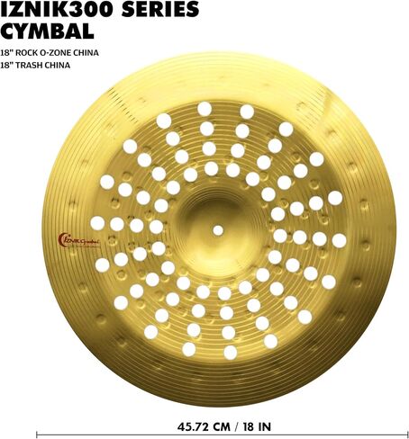 صنج صيني للقمامة مقاس 45.72 سم مزود بفتحات، صنج ذو تأثيرات خاصة احترافية لمجموعة الطبول، نغمة عميقة وداكنة وتسوس سريع، سبيكة متينة، مثالية لموسيقى الروك والمعادن والجاز in Kuwait