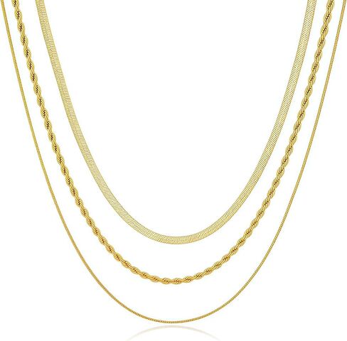 Layered Gold Necklaces for Women,14K Gold Plated Dainty Stackable Stack Choker Necklaces for Women Trendy Layering Pendant Chain Necklace Set Gold Jewelry for Women Gifts in Kuwait