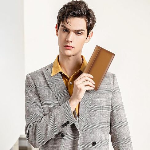 GOIACII Front Pocket Genuine Leather Card Holder Zip Pocket Vintage Bifold Stylish Wallet for Men Coffee in Kuwait