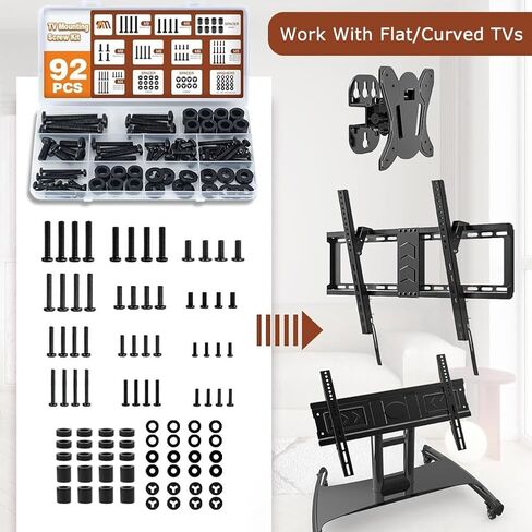 TV Bracket Screws, 92pcs Universal TV Stand Screw Set with 4-8mm Screws, Bolts, Spacers & Washers for Most Television Bolts Fixing Kits(Color:with Box) in Saudi Arabia