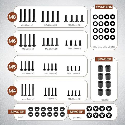 TV Bracket Screws, 92pcs Universal TV Stand Screw Set with 4-8mm Screws, Bolts, Spacers & Washers for Most Television Bolts Fixing Kits(Color:with Box) in Saudi Arabia