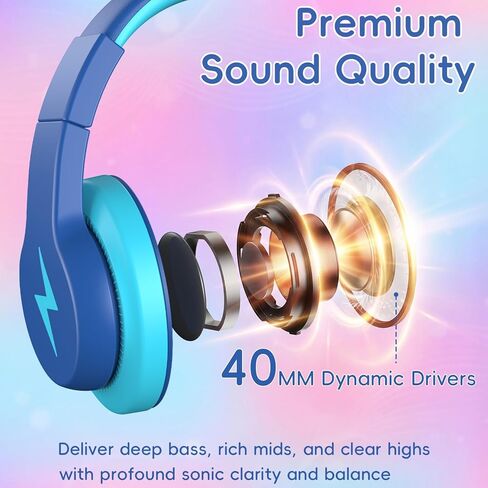 Kids Headphones for School, USB C Headphones for Kids, 85dB Safe Volume, HD Stereo Sound, Comfortable Fit, Adjustable & Foldable,Ideal for Learning/ Travel (Gradient Deep Pink, Without Microphone） in Kuwait