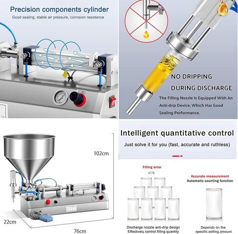Horizontal Pneumatic Liquid Filling Machine,Commercial Automatic Bottle Filler,Stainless Steel Industrial Visco Liquid Filler Quantitative Filling Machine,1000Ml (300Ml) in Saudi Arabia