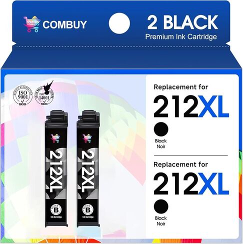 Combuy 212 212XL خراطيش الحبر الأسود البديل خرطوشة الحبر المعاد تصنيعها لطبقة Epson 212XL 212 XL T212 للقوى العاملة WF-2830 WF-2850 تعبير الحبر Home XP-4100 XP-4105 (Black ، 2 Pack) in Kuwait