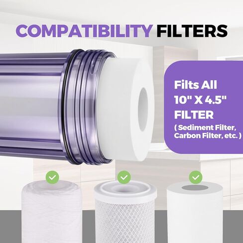 VIHOSE 4.5" x 10" Clear Whole House Water Filter Housing with Pressure Gauge Universal Sediment Water Filter System 1" Npt Brass Port, for Whole Home Pre-Filtration in Saudi Arabia