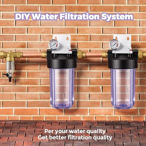 VIHOSE 4.5" x 10" Clear Whole House Water Filter Housing with Pressure Gauge Universal Sediment Water Filter System 1" Npt Brass Port, for Whole Home Pre-Filtration in Saudi Arabia