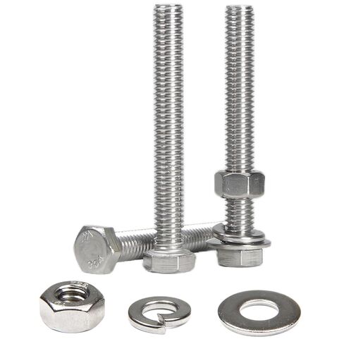 MroMax 10 Sets 1/4-20 x 3 Hex Head Screw Bolt, Nuts, Flat Washer & Spring Lock Washers Kits,Fully Threaded, Stainless Steel 18-8（304）, Bright Finish in Saudi Arabia