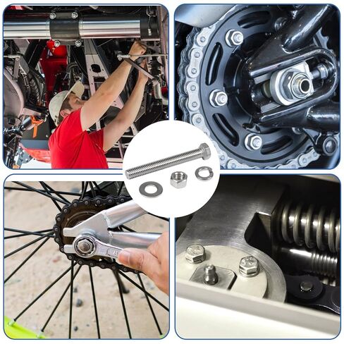 MroMax 10 Sets 1/4-20 x 3 Hex Head Screw Bolt, Nuts, Flat Washer & Spring Lock Washers Kits,Fully Threaded, Stainless Steel 18-8（304）, Bright Finish in Saudi Arabia