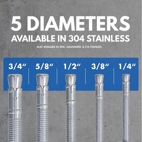 3/8 بوصة × 3-3/4 بوصة 304 مرساة إسفينية من الفولاذ المقاوم للصدأ للخرسانة والأسمنت | مسامير من الفولاذ المقاوم للصدأ شديدة التحمل مقاس 3/8 بوصة للتطبيقات الخارجية والساحلية (صندوق مكون من 50 قطعة) in Kuwait
