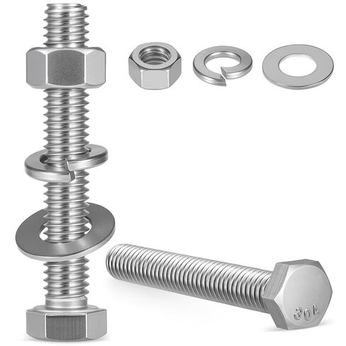 6Sets 3/8-16 x 5 Hex Head Screw Bolt,Nuts,Flat Washer Kit 304 Stainless Steel 18-8 Full Threaded,for Home Repairs in Kuwait