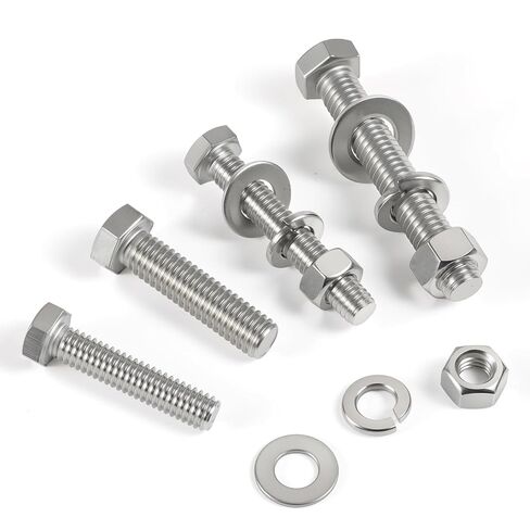 6Sets 3/8-16 x 5 Hex Head Screw Bolt,Nuts,Flat Washer Kit 304 Stainless Steel 18-8 Full Threaded,for Home Repairs in Kuwait