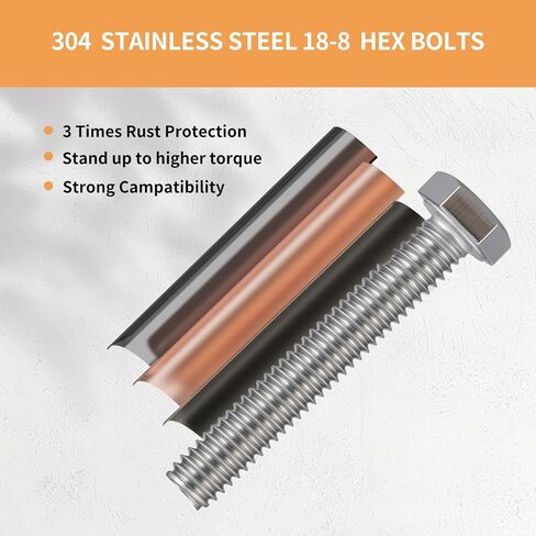 6Sets 3/8-16 x 5 Hex Head Screw Bolt,Nuts,Flat Washer Kit 304 Stainless Steel 18-8 Full Threaded,for Home Repairs in Kuwait