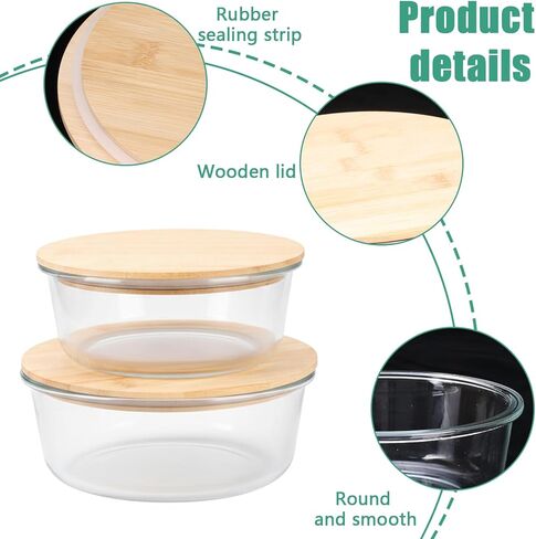 صندوق حماية عجينة البيتزا، حاوية تخزين بيتزا الطعام مع غطاء خشبي محكم، وعاء زجاجي قابل للتكديس، حاوية مقاومة للعجين المخمر، ملحقات صنع البيتزا، 950 مل و1300 مل، عبوتان، شفاف in Kuwait
