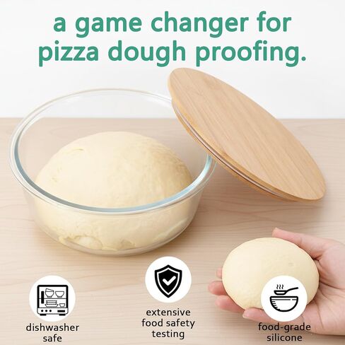 صندوق حماية عجينة البيتزا، حاوية تخزين بيتزا الطعام مع غطاء خشبي محكم، وعاء زجاجي قابل للتكديس، حاوية مقاومة للعجين المخمر، ملحقات صنع البيتزا، 950 مل و1300 مل، عبوتان، شفاف in Kuwait