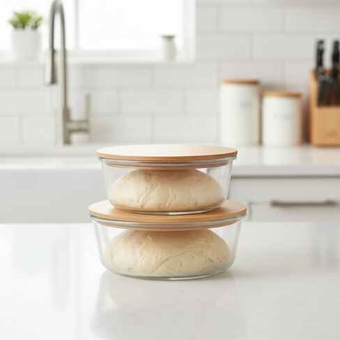 صندوق حماية عجينة البيتزا، حاوية تخزين بيتزا الطعام مع غطاء خشبي محكم، وعاء زجاجي قابل للتكديس، حاوية مقاومة للعجين المخمر، ملحقات صنع البيتزا، 950 مل و1300 مل، عبوتان، شفاف in Kuwait