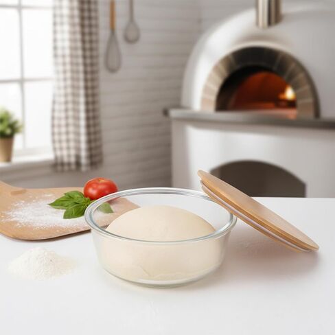 صندوق حماية عجينة البيتزا، حاوية تخزين بيتزا الطعام مع غطاء خشبي محكم، وعاء زجاجي قابل للتكديس، حاوية مقاومة للعجين المخمر، ملحقات صنع البيتزا، 950 مل و1300 مل، عبوتان، شفاف in Kuwait