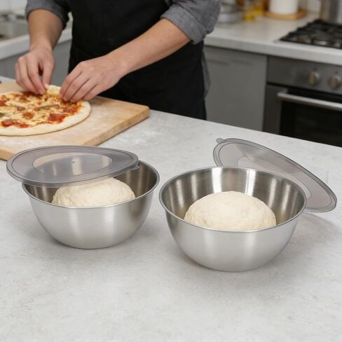عبوتان من حاوية تدقيق عجينة البيتزا، صندوق تدقيق العجين المستدير من الفولاذ المقاوم للصدأ مع غطاء شفاف، حاوية تخزين البيتزا للتخمير البارد، وارتفاع الخبز، وإعداد الثلاجة، والخبازين المنزليين in Kuwait