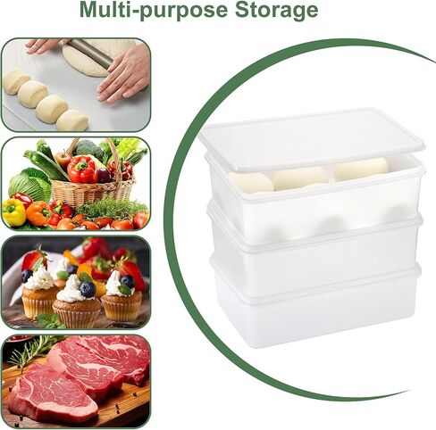 صندوق تدقيق عجينة البيتزا، عبوة مكونة من 3 حاويات تدقيق قابلة للتكديس مع أغطية، تناسب 4 كرات بيتزا (12.6 × 8.7 بوصة)، صندوق عجينة احترافي للفردج والمطبخ والنزهة (صغير) in Kuwait