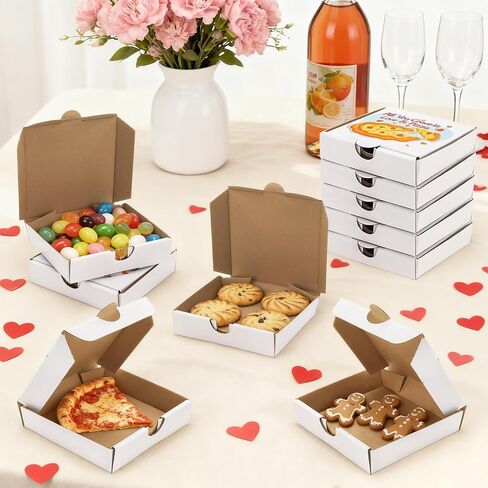Lawei 100 Pack Mini Pizza Boxes, 3.5 x 3.5 x 0.78 Inch Small Square Cardboard Pizza Box, White Individual Pizza Party Favor Gift Boxes for Elf Cookies, Gummy Candies, Mini Pies, Wedding, Birthdays in Saudi Arabia