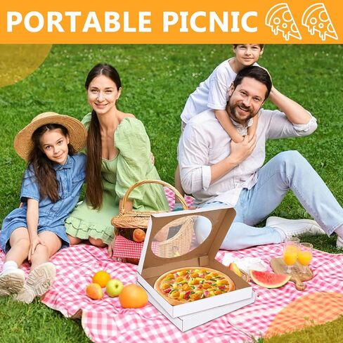 10 Pcs 13x13 Inch Rectangular Pizza Slice Boxes with Clear Window Lid, Heavy Duty Corrugated Paper Pizza Boxes, White Disposable Food Containers for Party, Wedding, Catering Supplies in Kuwait