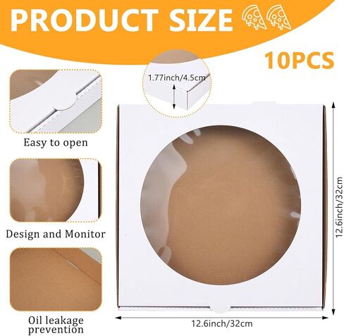 10 Pcs 13x13 Inch Rectangular Pizza Slice Boxes with Clear Window Lid, Heavy Duty Corrugated Paper Pizza Boxes, White Disposable Food Containers for Party, Wedding, Catering Supplies in Kuwait