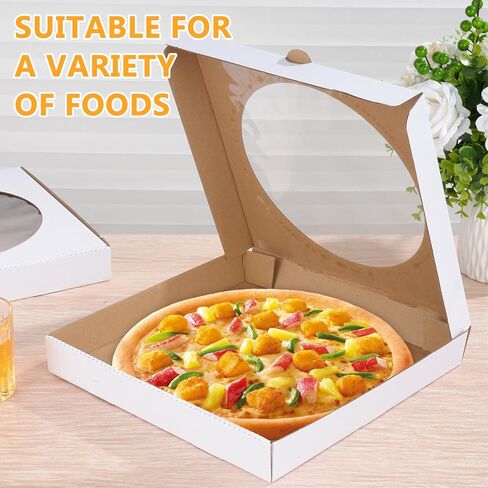 10 Pcs 13x13 Inch Rectangular Pizza Slice Boxes with Clear Window Lid, Heavy Duty Corrugated Paper Pizza Boxes, White Disposable Food Containers for Party, Wedding, Catering Supplies in Kuwait