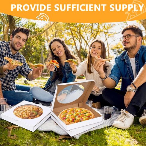 10 Pcs 13x13 Inch Rectangular Pizza Slice Boxes with Clear Window Lid, Heavy Duty Corrugated Paper Pizza Boxes, White Disposable Food Containers for Party, Wedding, Catering Supplies in Kuwait