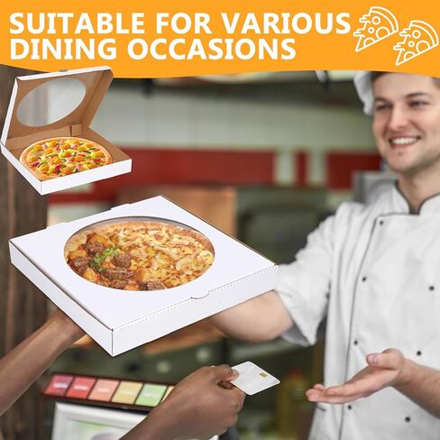 10 Pcs 13x13 Inch Rectangular Pizza Slice Boxes with Clear Window Lid, Heavy Duty Corrugated Paper Pizza Boxes, White Disposable Food Containers for Party, Wedding, Catering Supplies in Kuwait