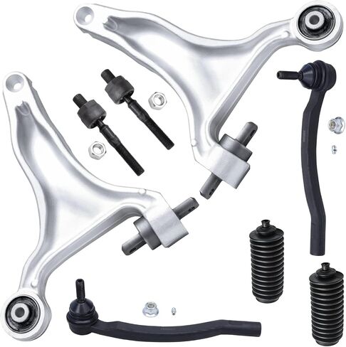 Detroit Axle-8pc مجموعة تعليق الطرف الأمامي لعام 2007-2017 Jeep Patriot Compass ، 2009-2012 Dodge Caliber ، 2 أذرع التحكم السفلية مع مفاصل الكرة 4 قضبان التعادل الداخلية والخارجية 2 قضبان التأثير in Kuwait