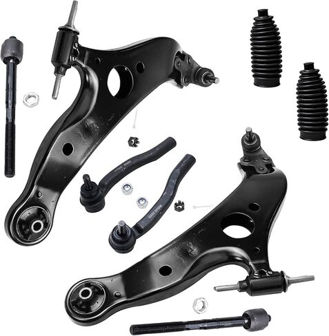 Detroit Axle-8pc مجموعة تعليق الطرف الأمامي لعام 2007-2017 Jeep Patriot Compass ، 2009-2012 Dodge Caliber ، 2 أذرع التحكم السفلية مع مفاصل الكرة 4 قضبان التعادل الداخلية والخارجية 2 قضبان التأثير in Kuwait