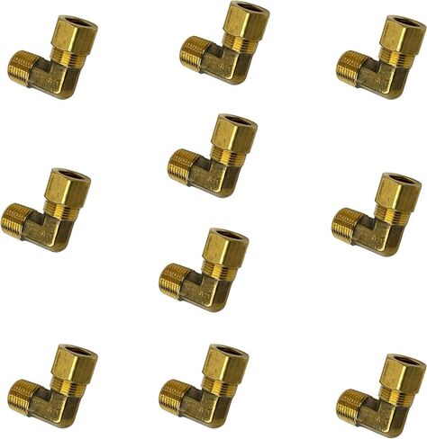 Brass 90 Degree Elbow Compression Tube Pipe Fitting Connector (Male Elbow 1/4 Compression x 1/4 MPT (10PCS)) in Kuwait