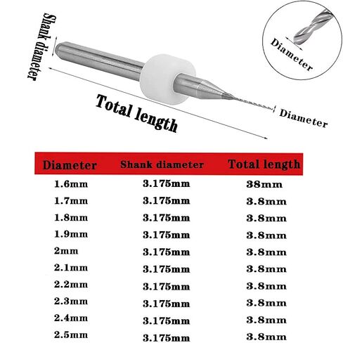 Twist Drill Bits,Metal Bit,PCB Set, 1.6Mm-2.5Mm, Shank Spiral Flute CNC Router for Print Circuit Board Jewelry Engraving, 10Pcs in Kuwait