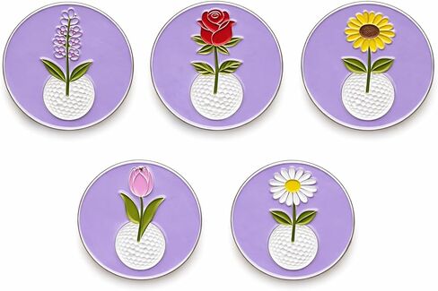 Flower Golf Ball Marker, Set of 5 with Magnetic Hat Clip – Iron Enamel Flower Golf Markers for Women – Daisy, Rose, Tulip, Sunflower & Lavender in Saudi Arabia