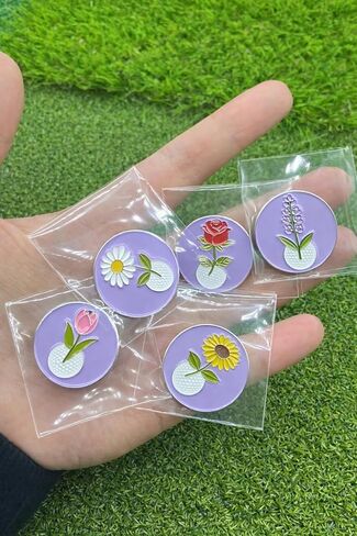 Flower Golf Ball Marker, Set of 5 with Magnetic Hat Clip – Iron Enamel Flower Golf Markers for Women – Daisy, Rose, Tulip, Sunflower & Lavender in Saudi Arabia