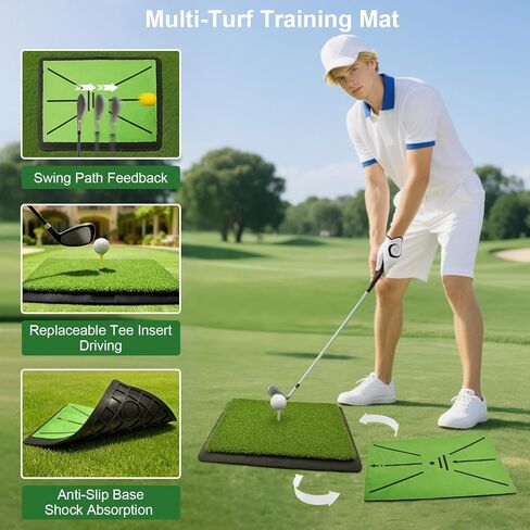 Golf Hitting Mat, with Extra Replaceable Golf Practice Mat for Swing Path Detection Batting Training 16"x12" with Tees, for Driving, Chipping, Indoor/Outdoor in Kuwait