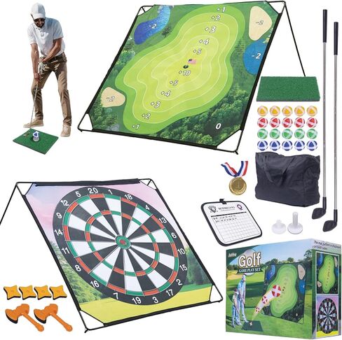 Golf Chipping Game with Hitting Mat, 70"x70" Double-Sided Mat with Classic Darts Game, Portable Outdoor/Indoor Practice Set for Adults, Comprehensive Accessories for Junior Golfer in Kuwait