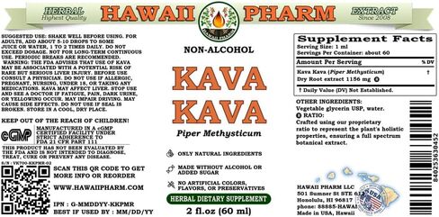 Hawaii Pharm Kava Kava Alcohol-Free Liquid Extract, Kava Kava (Piper Methysticum) Dried Root Glycerite Natural Herbal Supplement 2 oz in Saudi Arabia