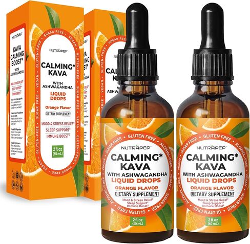 Kava Ashwagandha Extract Liquid Drops - Calming Adaptogen Supplement with Valerian Root Passionflower Lemon Balm for Mood Rest Stress Support - Alcohol-Free Vegan Gluten-Free Non-GMO in Kuwait