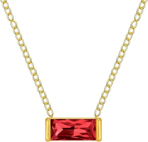 Dainty Emerald Cut Diamond Birthstone Necklace 18K Gold Plated for Women Trendy Girls, Cute Baguette Cubic Zirconia Crystal Pendant Necklaces Birthday Gifts in Kuwait