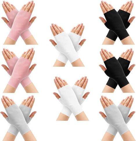 8 Pairs Sun Protection Fingerless Gloves for Women Breathable UV Block Gloves Sunblock Gloves Women for Summer Driving Cycling Outdoor Sports Activities Gel Manicure in Saudi Arabia