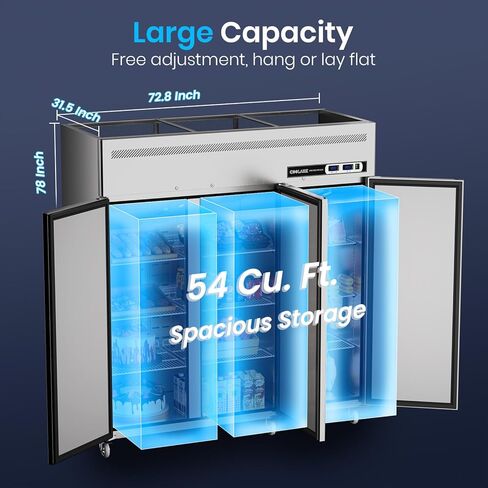 مجموعة ثلاجة بفريزر عمودي تجاري من Coolake، 72 بوصة ث مناطق درجة حرارة مزدوجة، 54 قدم مكعب من الفولاذ المقاوم للصدأ، 3 أبواب تصل إلى الفريزر لمطعم البار والمتجر والمطبخ والكنيسة المدرسية in Kuwait