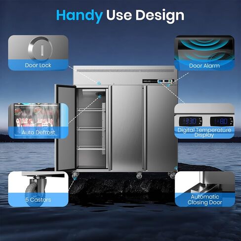 مجموعة ثلاجة بفريزر عمودي تجاري من Coolake، 72 بوصة ث مناطق درجة حرارة مزدوجة، 54 قدم مكعب من الفولاذ المقاوم للصدأ، 3 أبواب تصل إلى الفريزر لمطعم البار والمتجر والمطبخ والكنيسة المدرسية in Kuwait