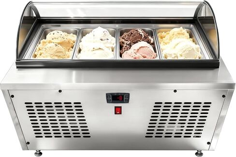 Malphi 33 in. 4-Pan Countertop Ice Cream Display Freezer with Curved Glass Top, ETL Listed in Kuwait